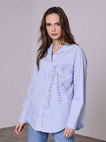 Πουκάμισο μονόχρωμο με strass σε γαλάζιο