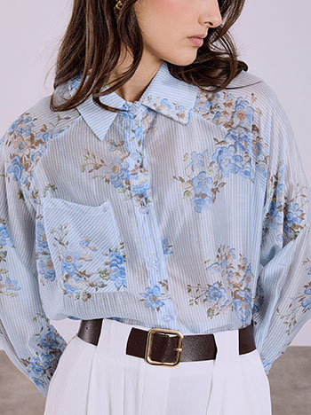 Shirt striped with flowers in sky blue