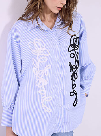 Πουκάμισο ριγέ με ανάγλυφα σχέδια σε γαλάζιο