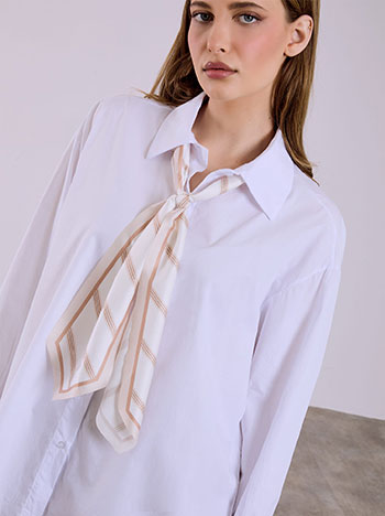 Πουκάμισο βαμβακερό με αποσπώμενο φουλάρι σε λευκό