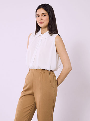 Πουκάμισο αμάνικο με διαφάνεια σε λευκό