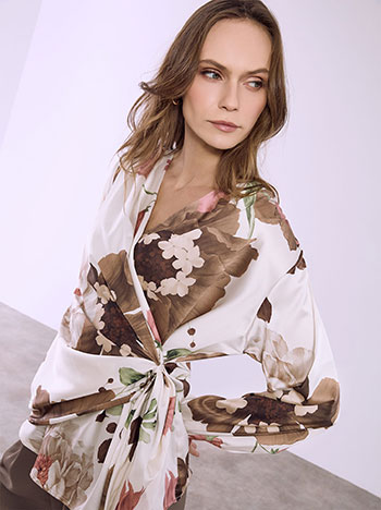 Μπλούζα σατέν φλοράλ σε καφέ