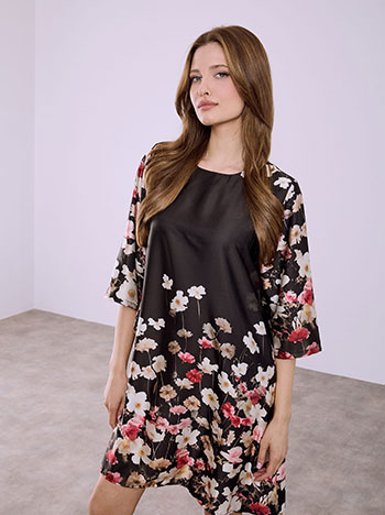 Φόρεμα σατέν φλοράλ σε μαύρο