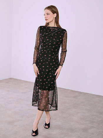 Dress with semi sheer details in black