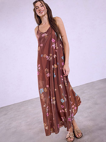 Floral V neckline dress in terracota