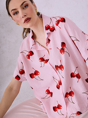 Πουκάμισο με κεράσια σε ροζ