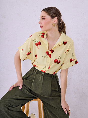 Shirt with cherries in yellow