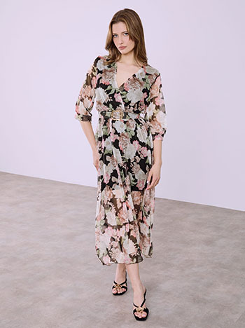 Floral dress wrap front in black