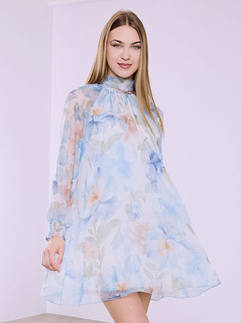 Floral semi-sheer dress in sky blue