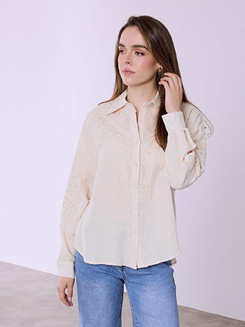 Shirt with broderie details in beige