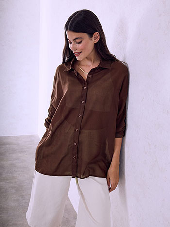 Semi-sheer kaftan shirt in brown
