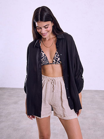 Semi-sheer kaftan shirt in black