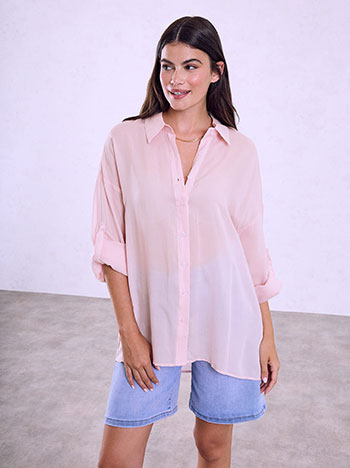Semi-sheer kaftan shirt in pink