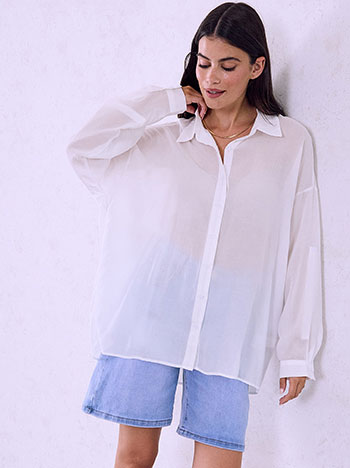 Semi-sheer kaftan shirt in white