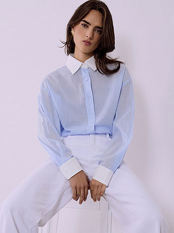 Πουκάμισο ριγέ από βαμβάκι σε γαλάζιο