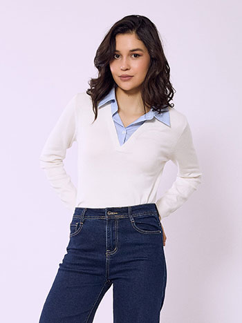 Πουλόβερ με γιακά πουκάμισου σε μπεζ ανοιχτό