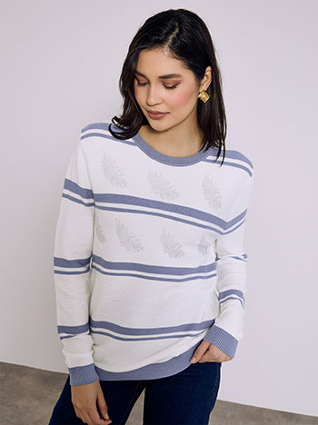 Πουλόβερ με ρίγες και strass σε μπλε ραφ