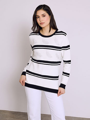 Sweater with stripes and strass in black
