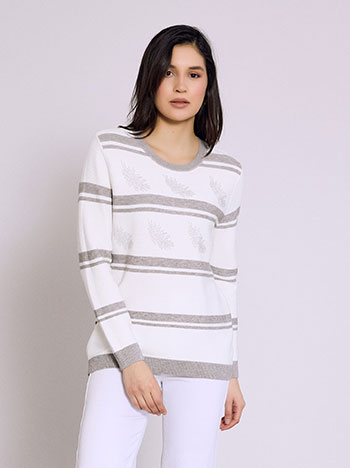Sweater with stripes and strass in grey