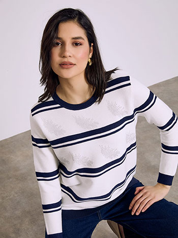 Sweater with stripes and strass in dark blue