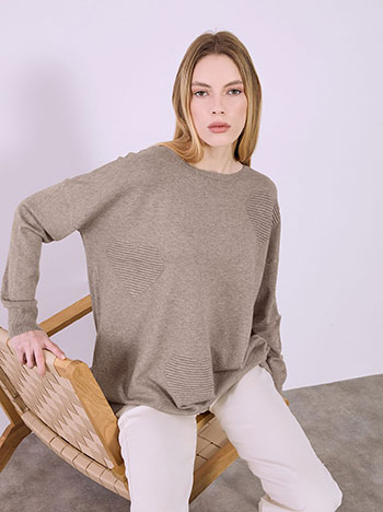Sweater with textured hearts in light brown