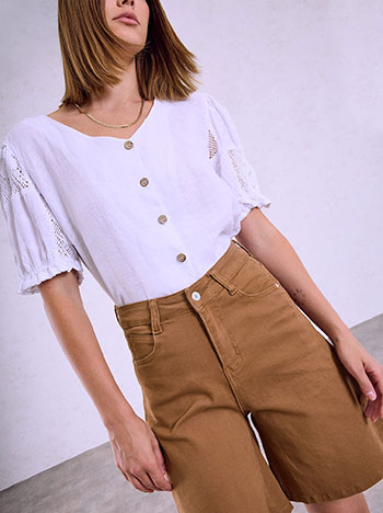 High waisted bermuda denim in chocolate