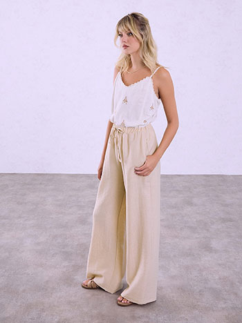 Wide-leg trousers with cotton in dark beige