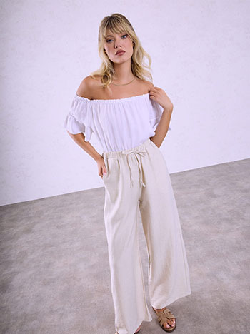 Wide-leg trousers with cotton in beige