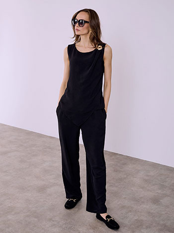 Σετ ασύμμετρο τοπ και παντελόνι σε μαύρο