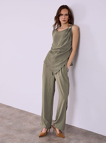 Top asymmetric and trousers set in khaki