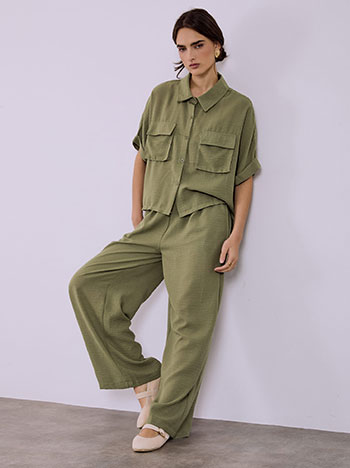 Σετ με πουκάμισο και παντελόνα απο βισκόζη σε χακί