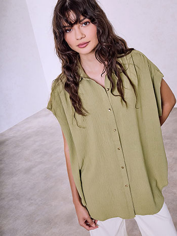 Oversized shirt with ruching in olive green