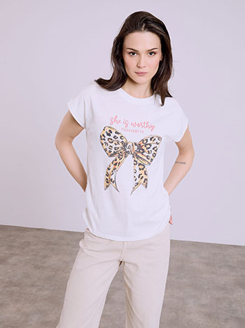 Μπλούζα με τύπωμα φιόγκο σε λευκό