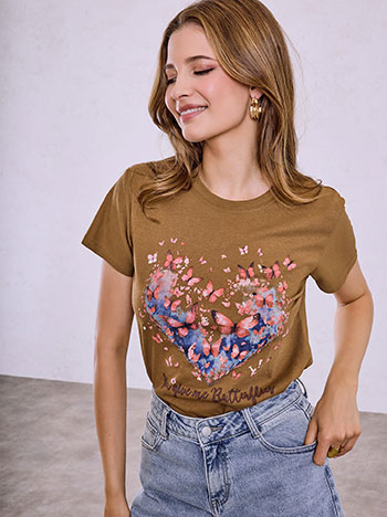 T-shirt with butterflies print in brown