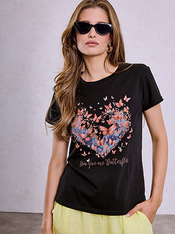 T-shirt with butterflies print in black