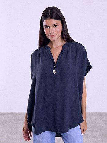 Blouse with metallic details in dark blue