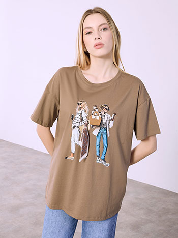 T-shirt with decorative details in brown