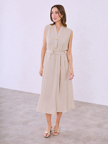 Φόρεμα με ανάγλυφα κουμπιά σε μπεζ