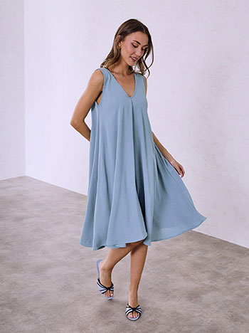 Φόρεμα μονόχρωμο απο βισκόζη σε μπλε ραφ