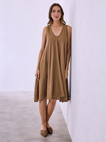 Φόρεμα μονόχρωμο απο βισκόζη σε καφέ