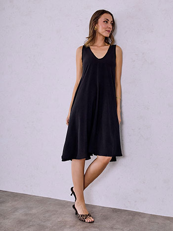 Φόρεμα μονόχρωμο απο βισκόζη σε μαύρο