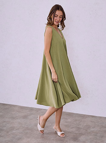 Φόρεμα μονόχρωμο απο βισκόζη σε λαδί