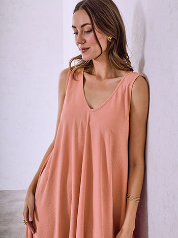 Monochrome viscose dress in coral