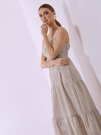 Φόρεμα μάξι κρουαζέ με λινό σε μπεζ