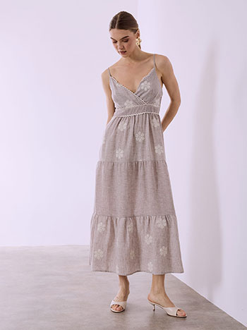 Φόρεμα μάξι κρουαζέ με λινό σε μωβ ανοιχτό