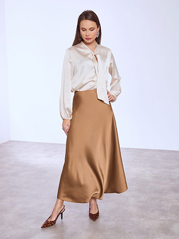 Skirt midi satin in brown