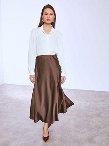 Skirt midi satin in dark brown