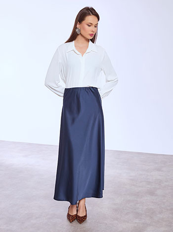 Skirt midi satin in dark blue