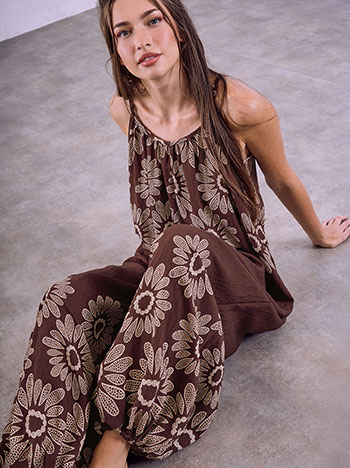 Printed jumpsuit in brown