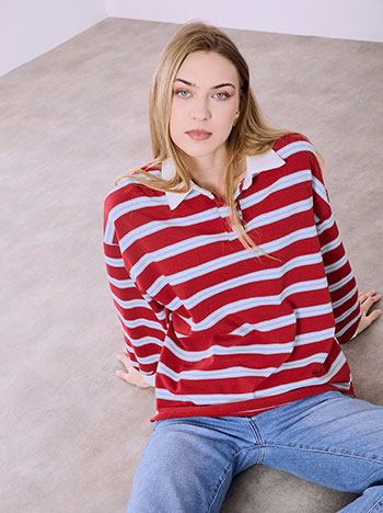 Μπλούζα βαμβακερή με ρίγες σε κόκκινο